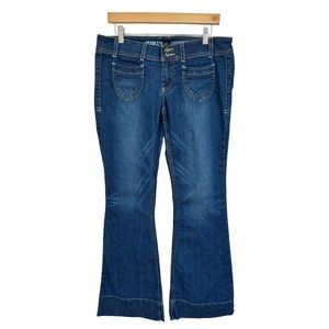 People's Liberation Low Rise Flare Jeans Star Back Pockets Medium Wash Size 30